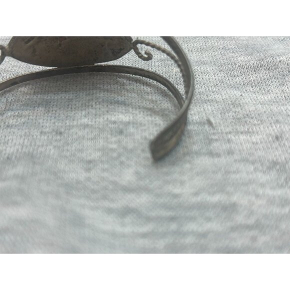 Vintage Bracelet Alpaca Mexico Silver Tone Abalone Shell Butterfly Small Onyx - Picture 6 of 7